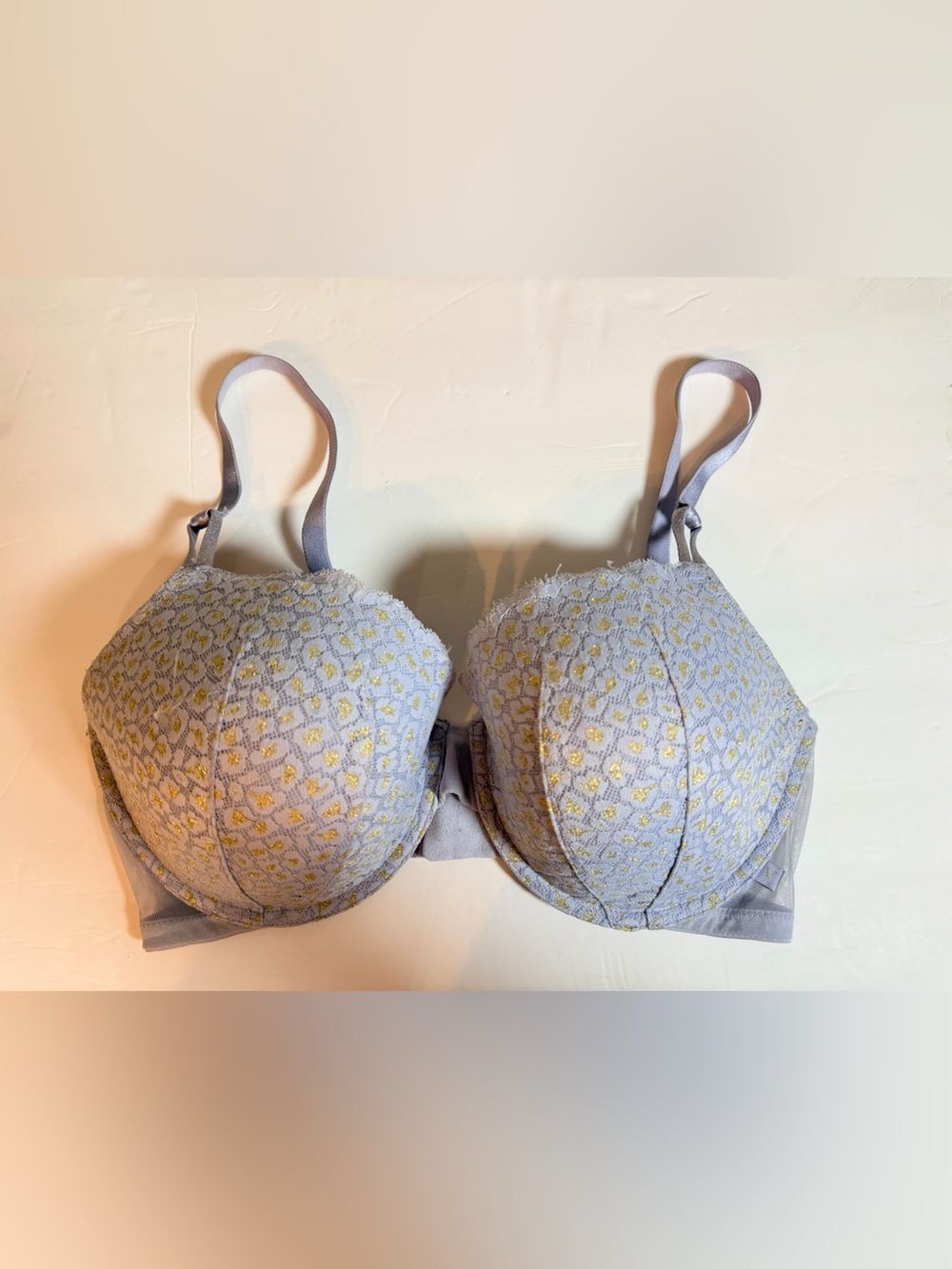 Victoria's Secret Lined Demi Bra 36DDD Underwire Light Purple Periwinkle Gold